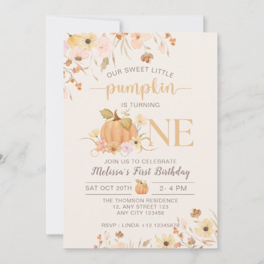 Onze Kleine Pompoen Herfst Bloemen Pompoen Verjaar Kaart (Voorkant)