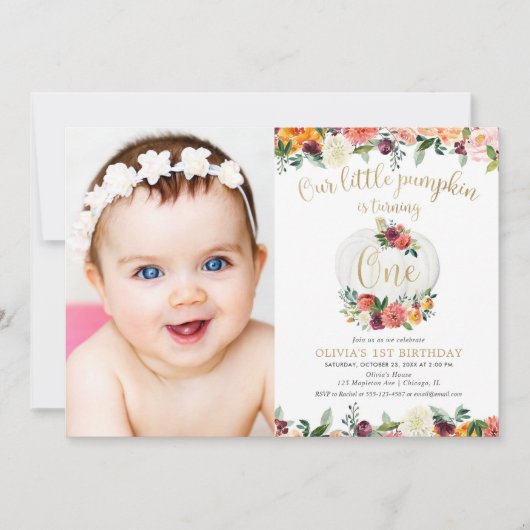 Onze kleine pompoen herfst bloemig burgundy goud f kaart (Voorkant)