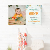 Onze Kleine Pompoen Herfst Custom Foto Verjaardag Spandoek (Insitu)