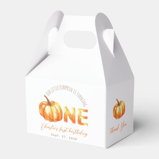 Onze kleine pompoen Herfst eerste verjaardag Water Bedankdoosjes (Voorkant Zijde)