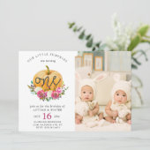 Onze kleine pompoen Herfst Floral 1 twinning Birth Kaart (Staand voorkant)