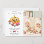 Onze kleine pompoen Herfst Floral 1 twinning Birth Kaart (Voorkant)