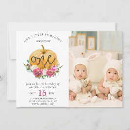 Onze kleine pompoen Herfst Floral 1 twinning Birth Kaart