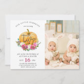 Onze kleine pompoen Herfst Floral 2e tweeling Birt Kaart (Voorkant)