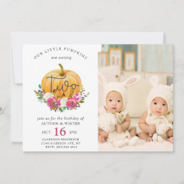 Onze kleine pompoen Herfst Floral 2e tweeling Birt Kaart