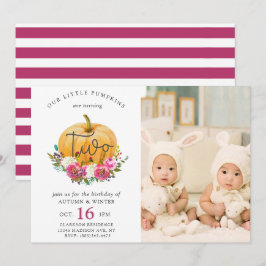 Onze kleine pompoen Herfst Floral 2e tweeling Birt Kaart