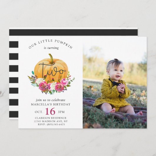 Onze kleine pompoen Herfst Floral 2e verjaardag Kaart (Voorkant / Achterkant)