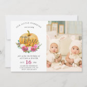 Onze kleine pompoen Herfst Floral 3de Twins Birthd Kaart (Voorkant)