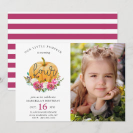 Onze kleine pompoen Herfst Floral 4e verjaardag Kaart