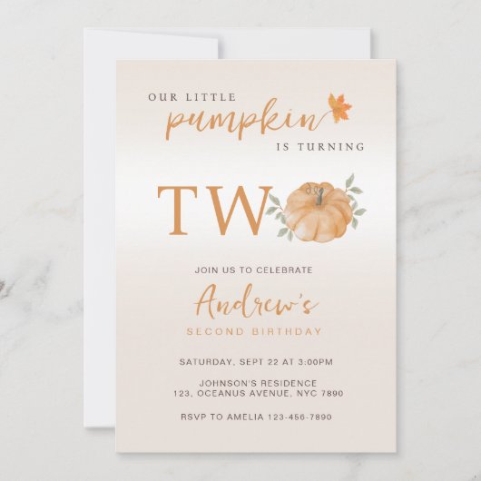 Onze Kleine Pompoen Herfst Herfst 2e Verjaardag Kaart (Voorkant)