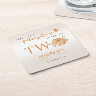 Onze Kleine Pompoen Herfst Herfst 2e Verjaardag Kartonnen Onderzetters