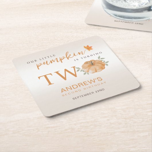 Onze Kleine Pompoen Herfst Herfst 2e Verjaardag Kartonnen Onderzetters (Schuin)