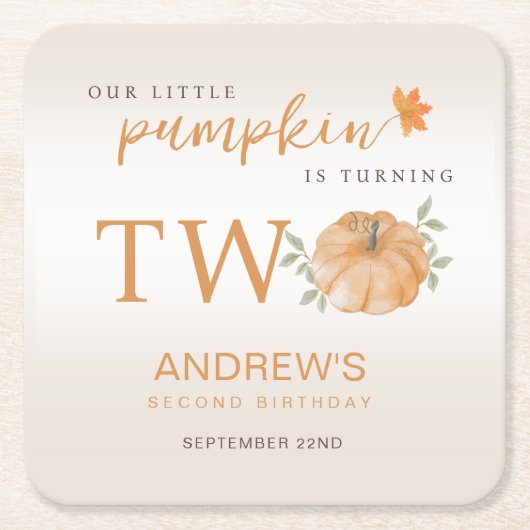 Onze Kleine Pompoen Herfst Herfst 2e Verjaardag Kartonnen Onderzetters (Voorkant)
