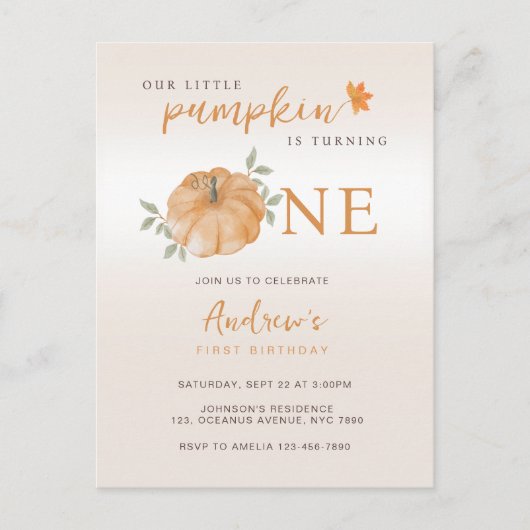 Onze kleine pompoen Herfst Herfst eerste 1e verjaa Briefkaart (Voorkant)