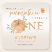 Onze kleine pompoen Herfst Herfst eerste 1e verjaa Kartonnen Onderzetters (Voorkant)