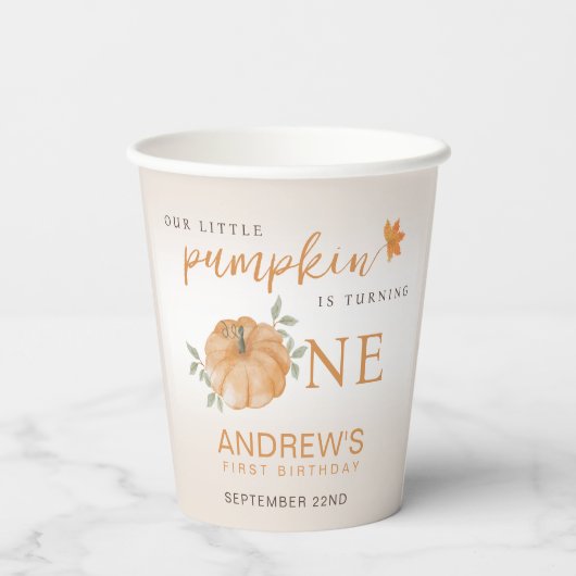 Onze kleine pompoen Herfst Herfst eerste 1e verjaa Papieren Bekers (Achterkant)