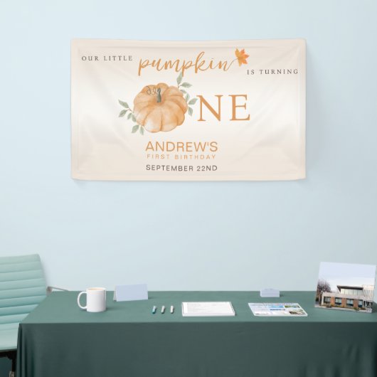 Onze kleine pompoen Herfst Herfst eerste 1e verjaa Spandoek (Beurs)