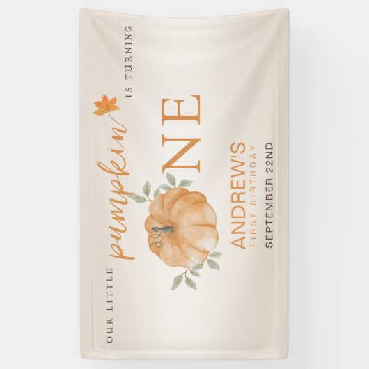 Onze kleine pompoen Herfst Herfst eerste 1e verjaa Spandoek (Verticaal)