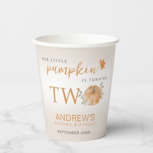 Onze Kleine Pompoen Herfst Herfst Tweede 2e Verjaa Papieren Bekers (Voorkant)