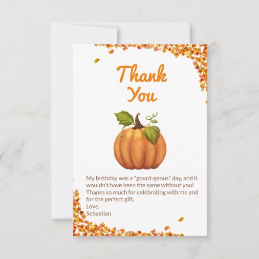 Onze kleine pompoen Herfst verjaardag Bedankkaart (Voorkant)