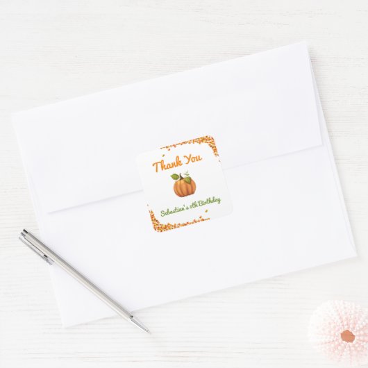 Onze kleine pompoen Herfst verjaardag Vierkante Sticker (Envelop)