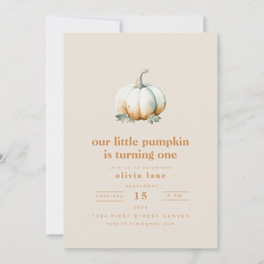 Onze kleine pompoen Herfst verjaardagsuitnodiging Kaart (Voorkant)