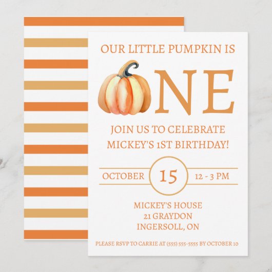 Onze Kleine Pompoen is EEN, Kinderverjaardagsfeest Kaart (Voorkant / Achterkant)