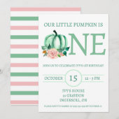 Onze kleine pompoen is een Mint/roze verjaardagsfe Kaart (Voorkant / Achterkant)