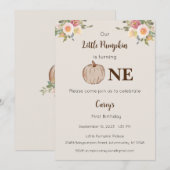 Onze kleine pompoen is één uitnodiging, 1e verjaar kaart (Voorkant / Achterkant)