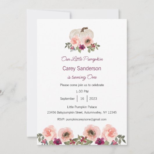 Onze kleine pompoen is één uitnodiging, 1e verjaar kaart (Voorkant)