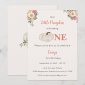 Onze kleine pompoen is één uitnodiging, 1e verjaar kaart (Voorkant / Achterkant)