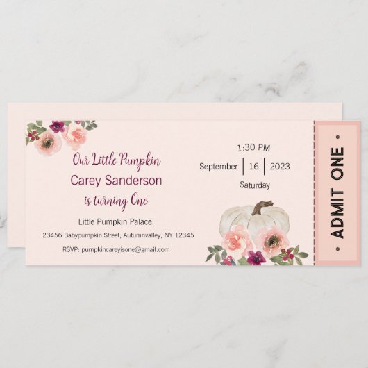 Onze kleine pompoen is één uitnodiging, 1e verjaar kaart (Voorkant / Achterkant)