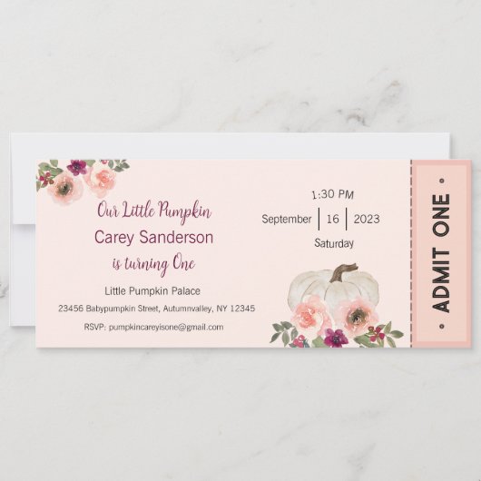 Onze kleine pompoen is één uitnodiging, 1e verjaar kaart (Voorkant)