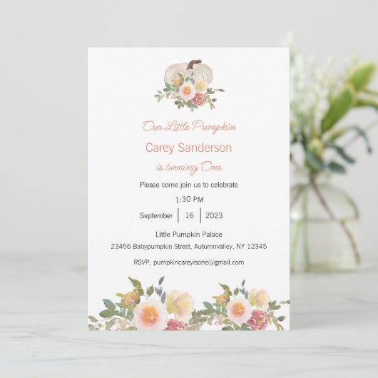 Onze kleine pompoen is één uitnodiging, 1e verjaar kaart (Staand voorkant)