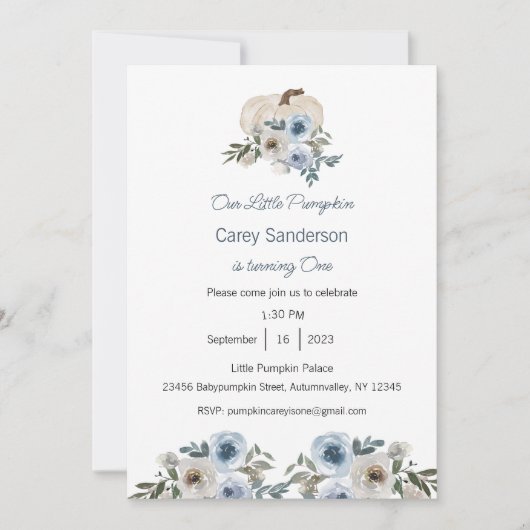 Onze kleine pompoen is één uitnodiging, 1e verjaar kaart (Voorkant)