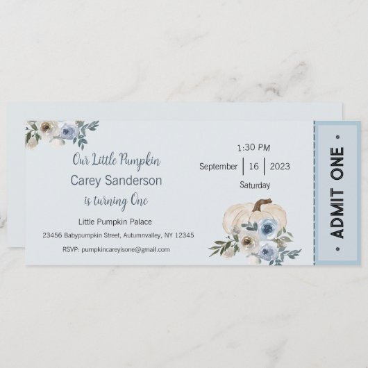 Onze kleine pompoen is één uitnodiging, 1e verjaar kaart (Voorkant / Achterkant)