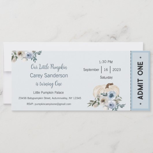 Onze kleine pompoen is één uitnodiging, 1e verjaar kaart (Voorkant)