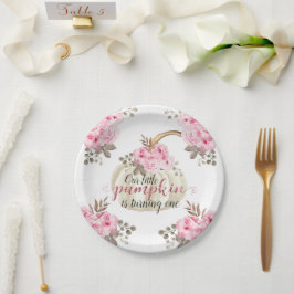 Onze kleine pompoen is één Waterverf roze bloemig Papieren Bordje