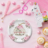 Onze kleine pompoen is één Waterverf roze bloemig Papieren Bordje (Feest)