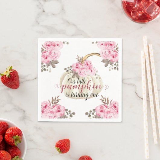 Onze kleine pompoen is één Waterverf roze bloemig Servet (Insitu)