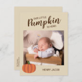 Onze kleine pompoen is hier Herfst geboorteaankond Briefkaart (Voorkant / Achterkant)