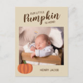 Onze kleine pompoen is hier Herfst geboorteaankond Briefkaart (Voorkant)