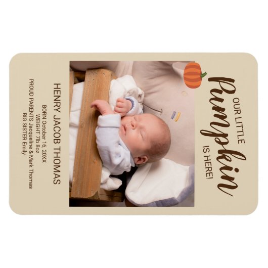 Onze kleine pompoen is hier Herfst geboorteaankond Magneet (Horizontaal)