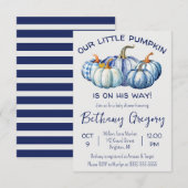 Onze kleine pompoen is onderweg, blauw Baby shower Kaart (Voorkant / Achterkant)