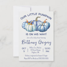 Onze kleine pompoen is onderweg, blauw Baby shower