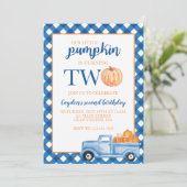 Onze kleine pompoen is twee blauwe vrachtwagen 2e kaart (Staand voorkant)