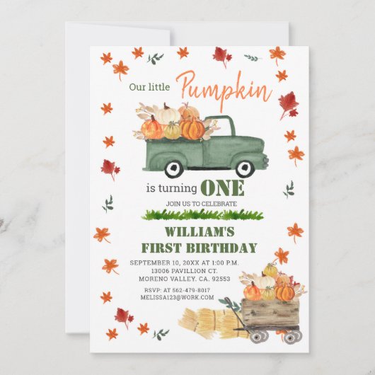 Onze kleine pompoen jongen eerste verjaardag groen kaart (Voorkant)