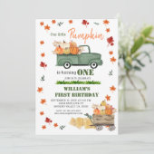 Onze kleine pompoen jongen eerste verjaardag groen kaart (Staand voorkant)