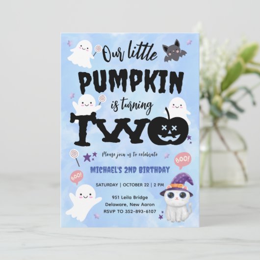 Onze kleine pompoen | Jongen Halloween 2e verjaard Kaart (Staand voorkant)