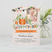 Onze kleine pompoen kinderen van Birthday Foto Kaart (Staand voorkant)